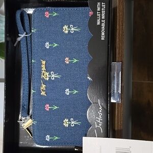 Betsy Johnson Embroidered Denim Wallet Wristlet